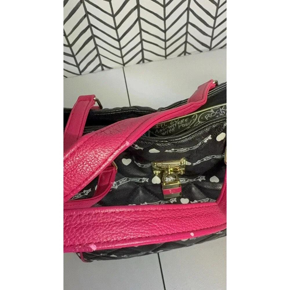 Betsy Johnson New York, NY Black Pink Quilted Satchel Bag